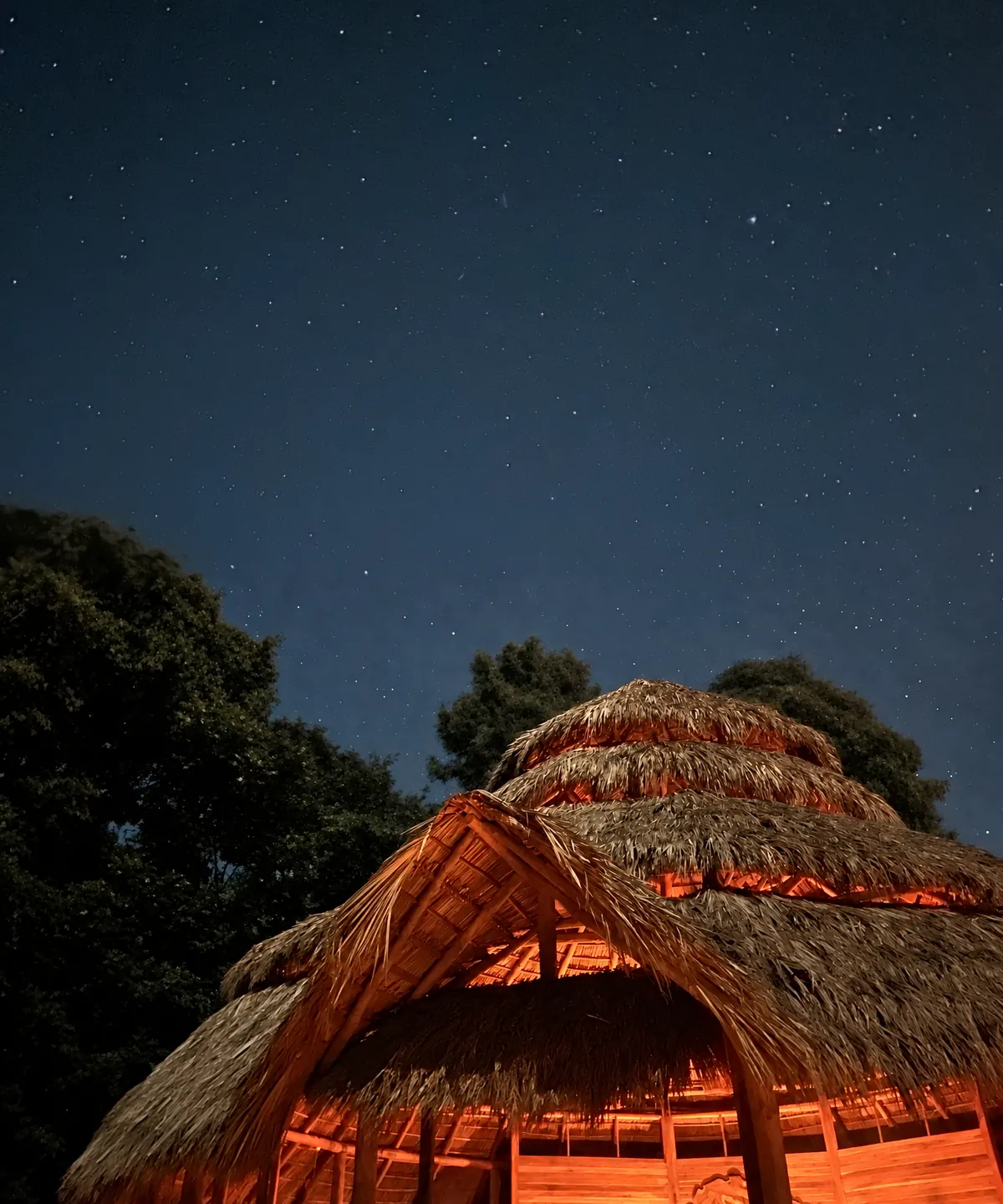 The maloca under the stars, where our plant medicine ceremonies are held