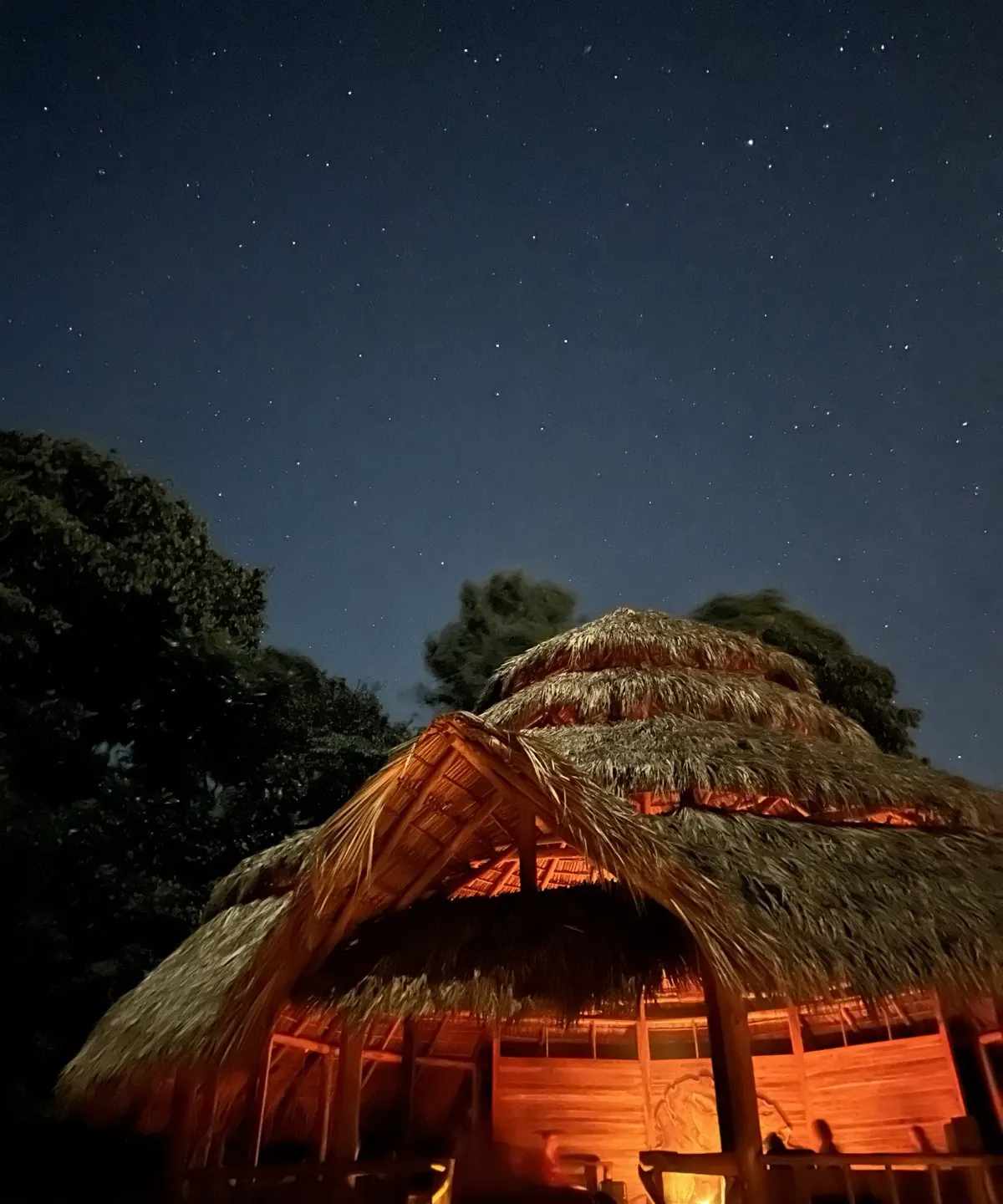The Maloca at night under a sky of stars