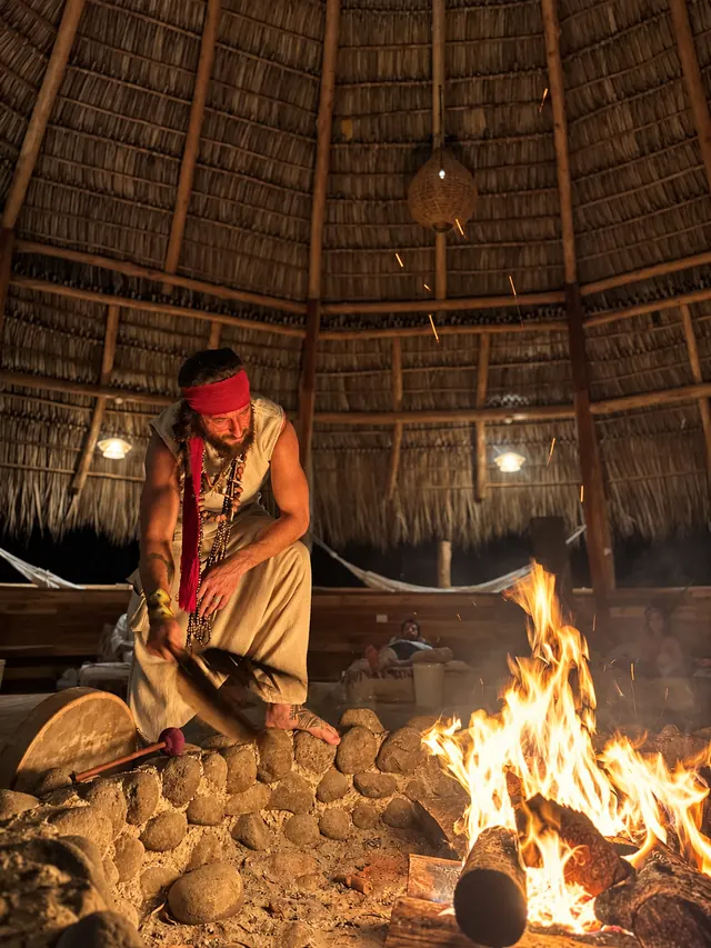 The ceremonial fire at night