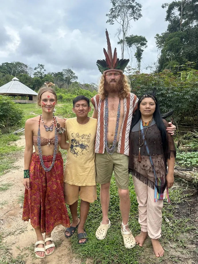 The Libélula team with Huni Kuin family members in the village