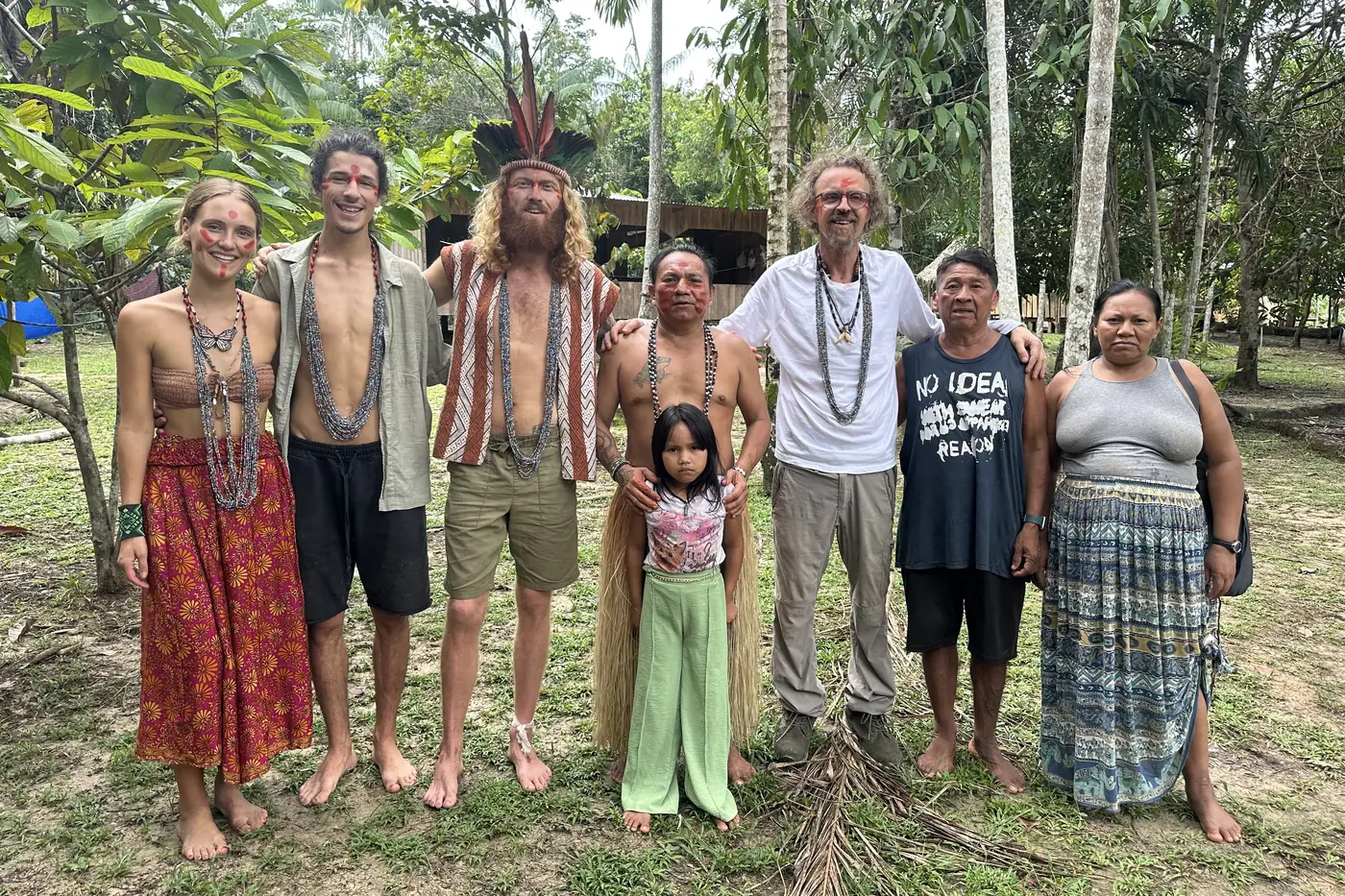 Maisie and Kene with Huni Kuin families in the Amazon