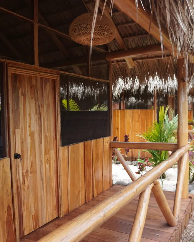 The wooden porch outside a cabin