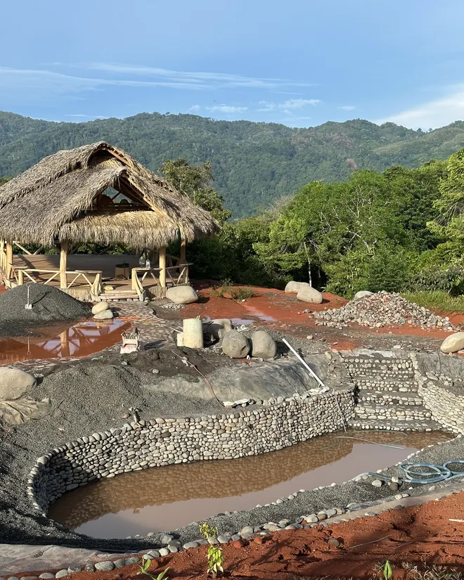 Building the pool beside the yoga shala