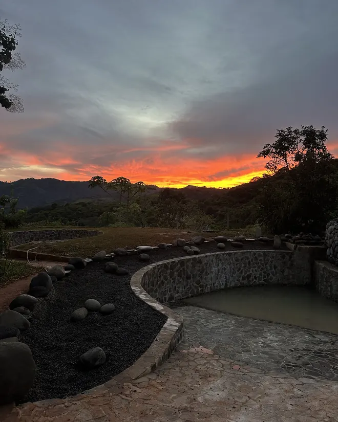 The new pool taking shape, at sunset