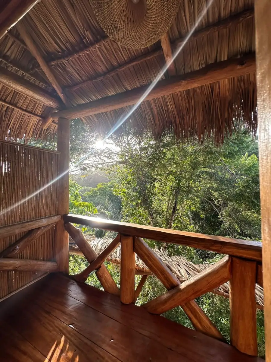 Morning light on a cabin balcony
